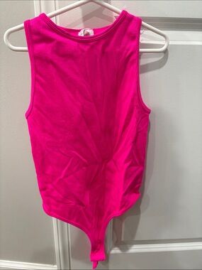 Sleeveless Ribbed Bodysuit in Neon Pink